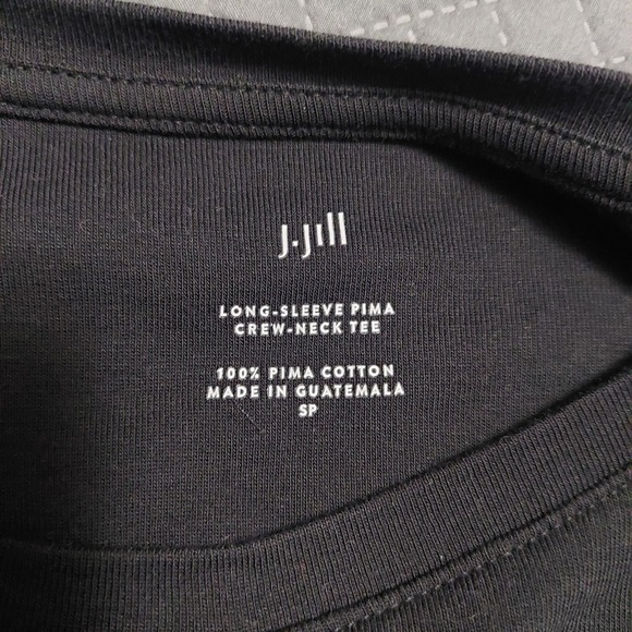 J Jill Womens SP Long Sleeve Pima Cotton Tee Crew Neck Slit Hem Black - Picture 5 of 5